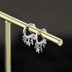 NEW 925 Sterling Silver Star Hoop Earrings